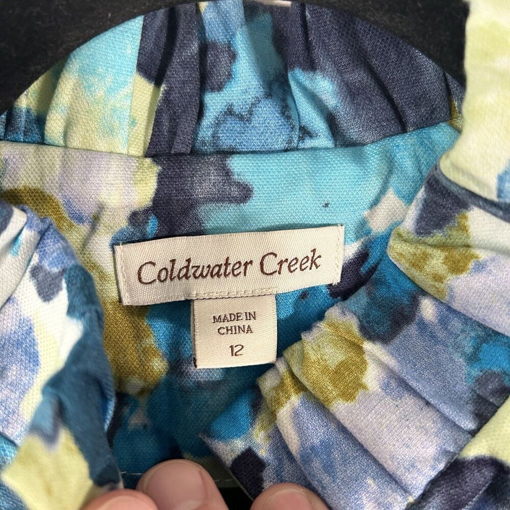Coldwater Creek Jacket Women's 12 Blue Floral Linen Blend Button Up - Picture 4 of 9